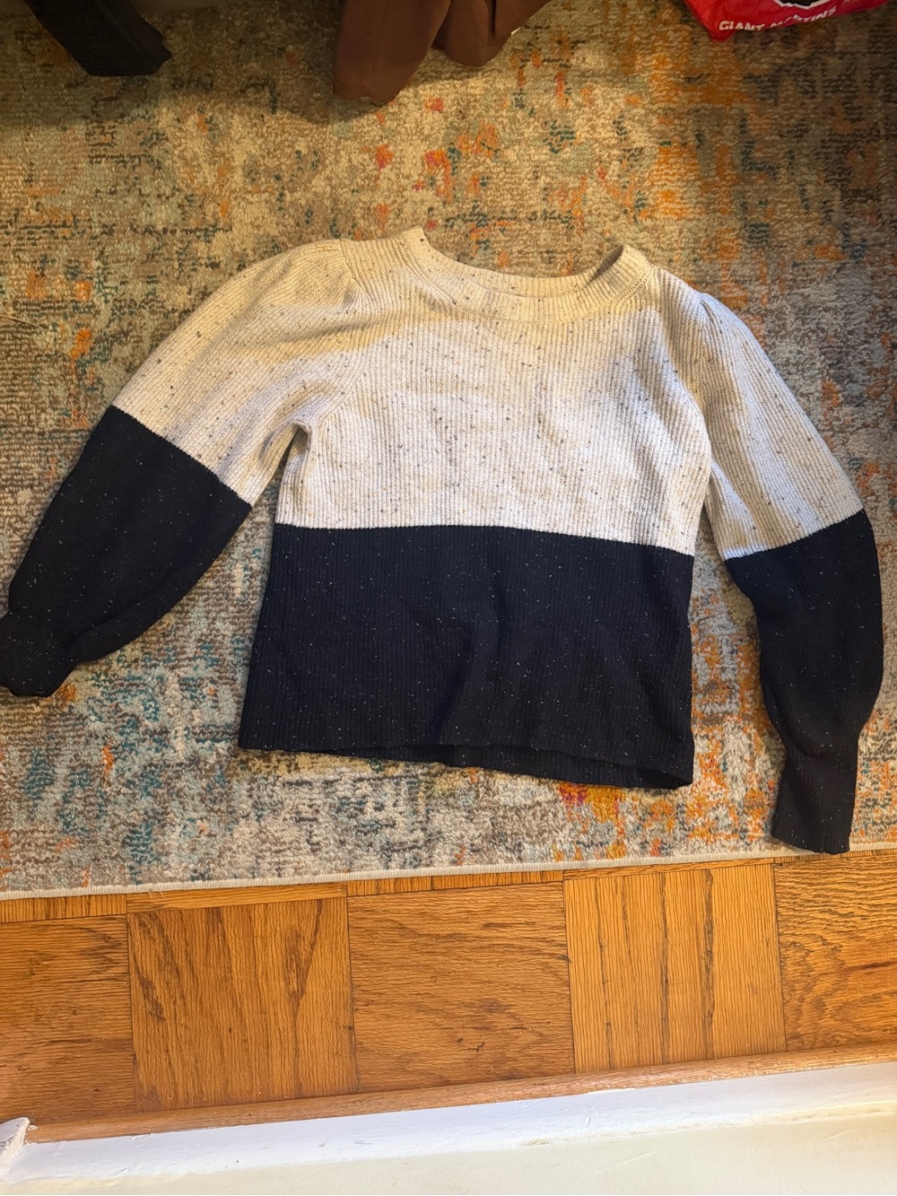 Two-Tone Crewneck Sweater in Cream and Black